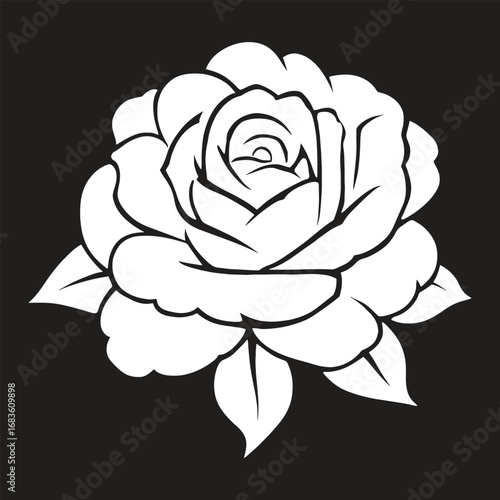 A beautiful vintage black rose vector illustration with delicate floral patterns and ornamental leaves