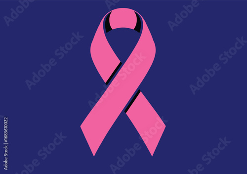 Pink ribbon symbol of breast cancer awareness against a dark blue background