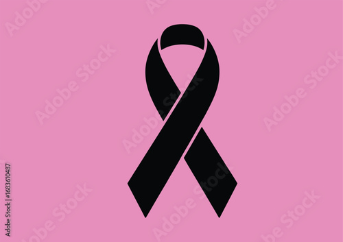 Black awareness ribbon on a vibrant pink background symbolizing breast cancer support