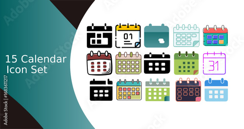 Modern diverse calendar icon set for design projects vector illustration