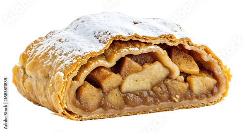Apple strudel with powder , isolated on transparent background, png