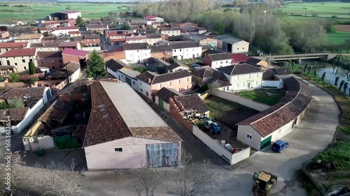Aerial view of San Pelayo Romanesque Abbey and cemetery in Arenillas de San Pelayo