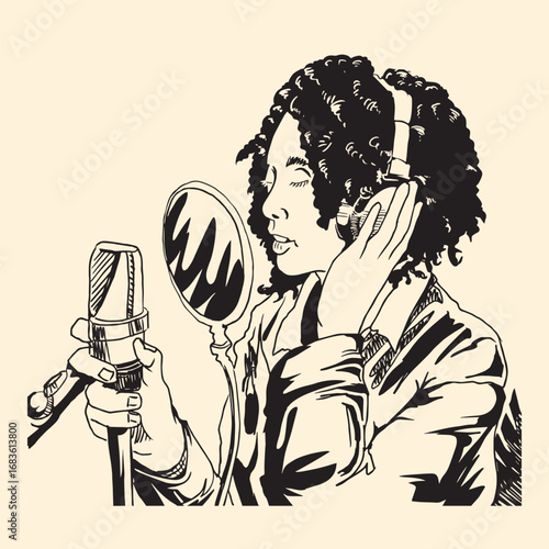 Cute singer singing over the microphone 