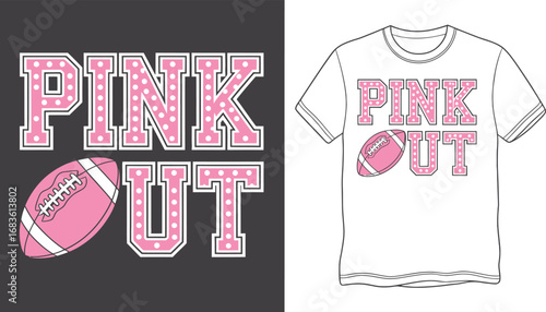 Pink out football team spirit graphic design with american football