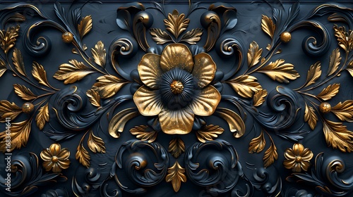 Decorative baroque style design with golden floral details high resolution Background photo