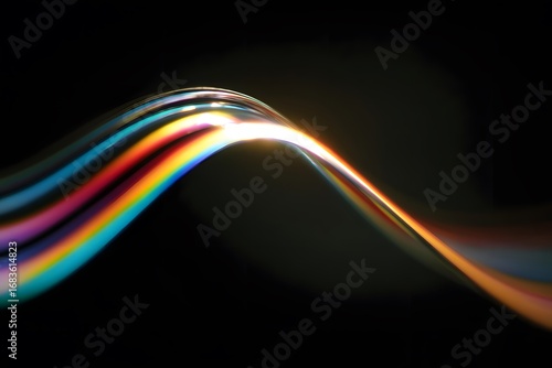 Black background, curved rainbow light, long exposure photography, high definition photography, high resolution, high detail, 