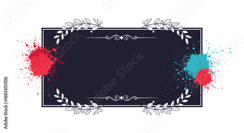 Festive colorful splatter border frame with floral accents for celebrations and events decoration