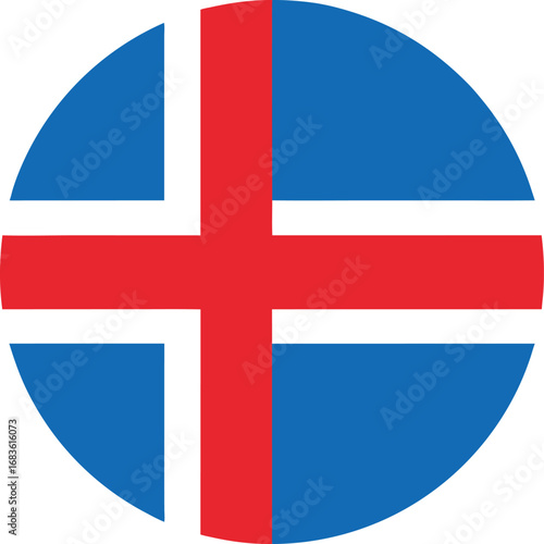 iceland national flag icon in circular shape with red cross and blue field
