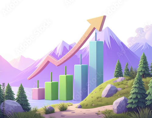 3d minimal data analysis icon. soaring finances. stock up. Strengthening currency. ca