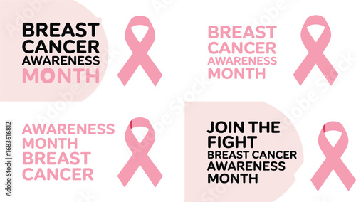 Pink ribbons and text promoting breast cancer awareness month and fight