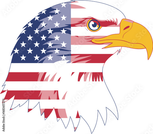 Majestic eagle head merges with American flag symbolism for powerful national pride