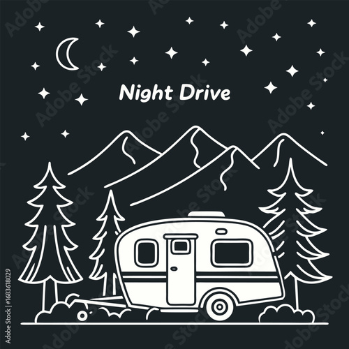 Caravan under starry night sky trailer stars