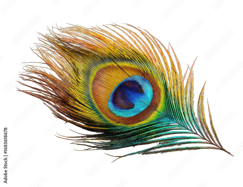 Obraz premium Vibrant peacock feather against black background