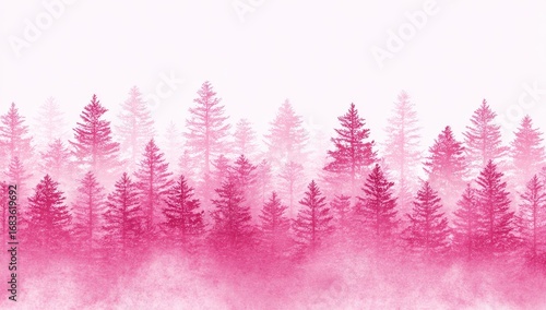 Fototapeta Naklejka Na Ścianę i Meble -  Pink, misty forest scene