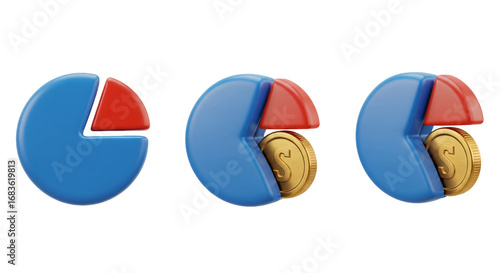 Pie Chart with Coin: Financial Growth and Distribution Concept.