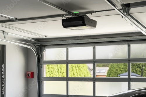 Modern garage with new automatic garage door opener installed for convenience
