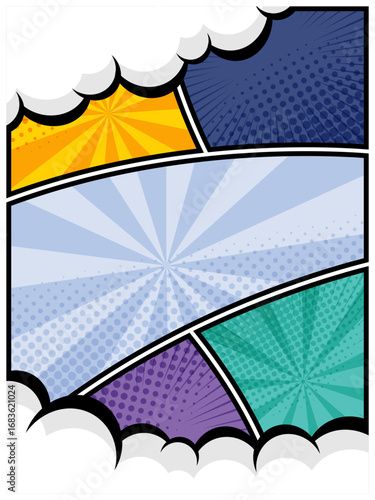 Colorful Comic Book Template with Halftone Pop Art Style
