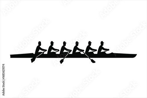 Team rowing crew silhouette synchronized oarsmen in a boat athletic sport concept