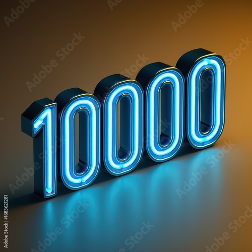 Illuminating Numeric Achievement: A striking neon sign of the number 10000 glows vibrantly, representing a significant milestone or achievement, casting a captivating light against a stylish backdrop.