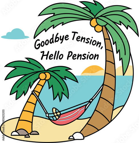 Palm trees with hammock on beach with text retirement