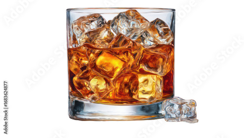 Close-up of whiskey glass with ice