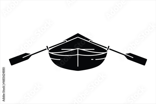 Front view wooden rowboat with oars ready for voyage adventure nautical concept