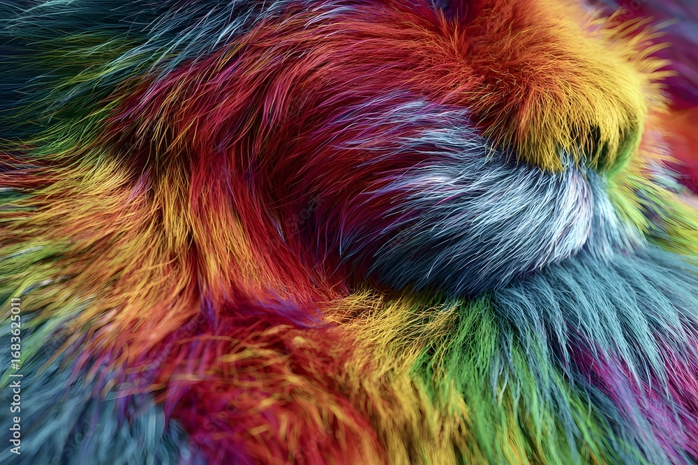 Obraz premium Close up of fur, vibrant rainbow colors, hyper-realistic, cinematic. 