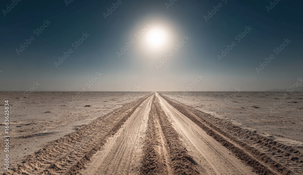 Fototapeta premium Desert Road Extends to a Bright Sun