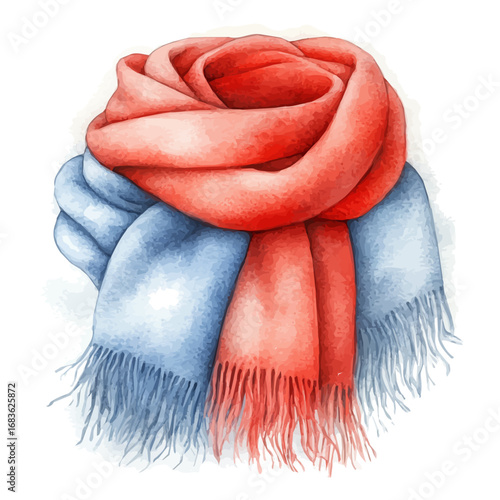 Winter Scarf Wrapped Tight, watercolor clipart vector, isolated on a white background.