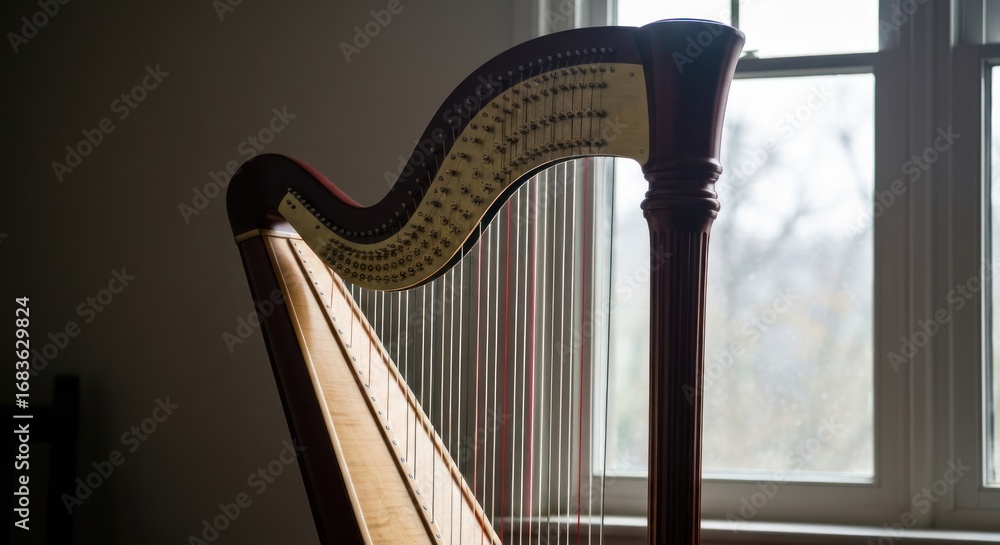 Obraz premium Harp near window, warm tones