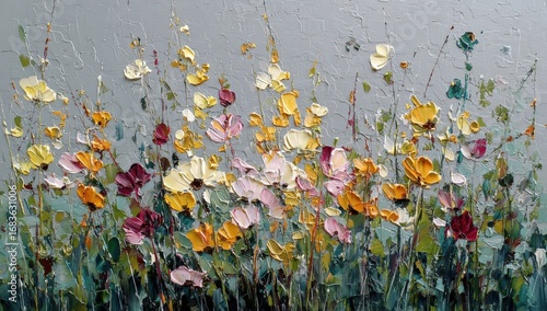 Colorful wildflowers in a textured landscape
