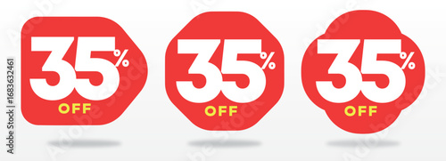 35% off, promo, store, advertising, offer, store, market, sticker, price, shop, shape, label, tag, retail, marketing. Set, icon, vector