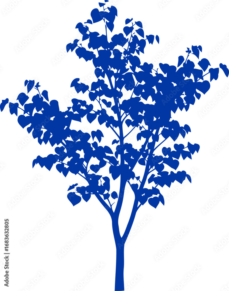 Naklejka premium blue tree silhouette natures quiet strength, enduring resilience, peaceful serenity, isolated on transparent background