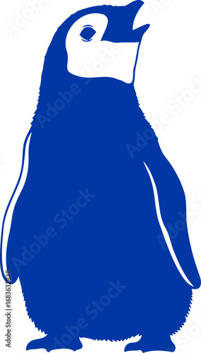 bold blue penguin silhouette a symbol of antarctic spirit, playful charm, and winter wonderland, isolated on transparent background