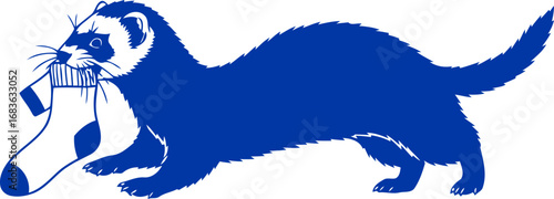 cobalt blue ferret silhouette a playful bandit stealing socks, mischief and fun, isolated on transparent background