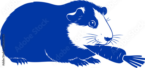cobalt blue guinea pig silhouette delightful munching, happy mealtime, pet joy, isolated on transparent background