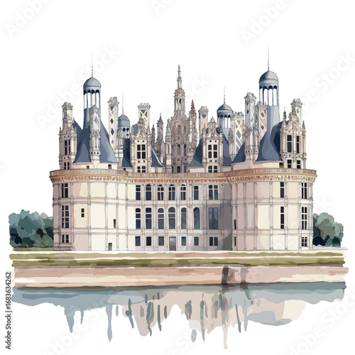 Chateau de Chambord . Chateau de Chambord  watercolor vector illustration