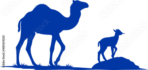 majestic camel and calf silhouette a symbol of motherhood, desert life, and enduring bonds, isolated on transparent background