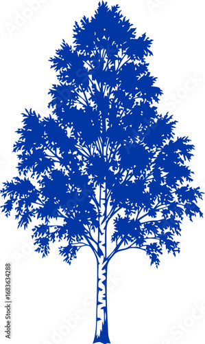 majestic cobalt blue birch silhouette tranquil nature, timeless elegance, serene symbolism, isolated on transparent background