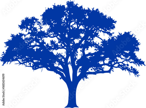 majestic cobalt blue oak silhouette a symbol of strength, wisdom, and enduring legacy, isolated on transparent background