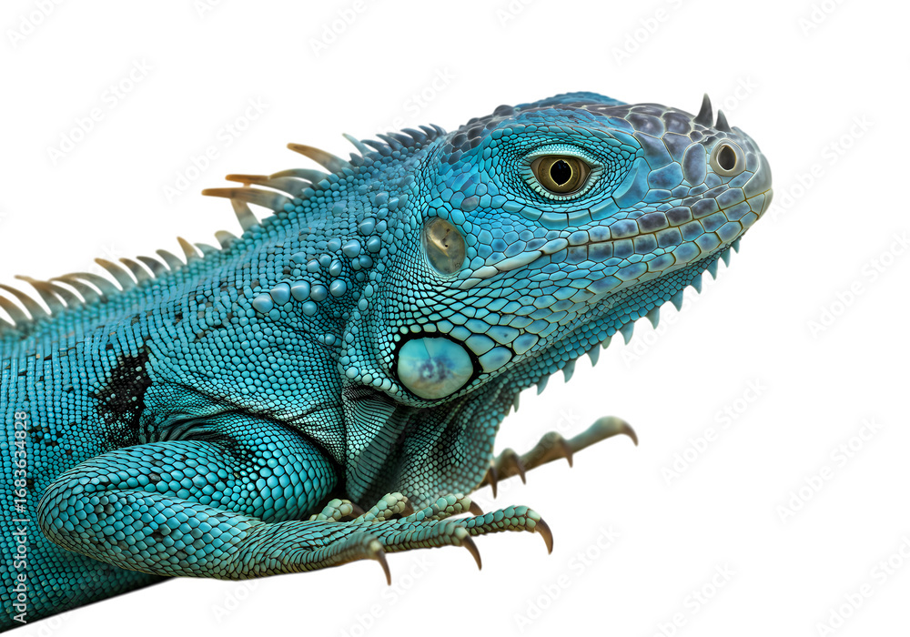 Fototapeta premium Blue Iguana Portrait: Vibrant Reptile Close-Up