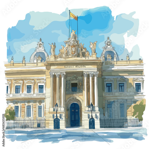 Royal Palace of Madrid. Royal Palace of Madrid watercolor vector illustration