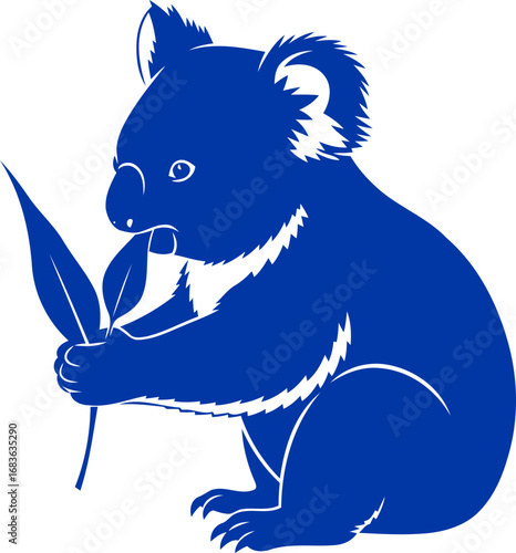 majestic cobalt koala silhouette a symbol of tranquil australian charm, peaceful nature, and enduring serenity, isolated on transparent background