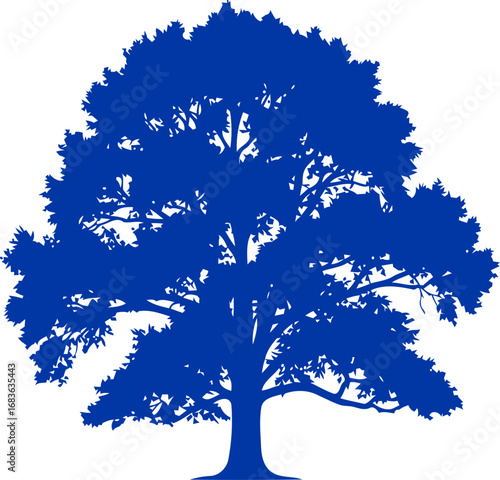 majestic cobalt oak silhouette a symbol of grounding strength, enduring wisdom, and unshakeable resilience, isolated on transparent background