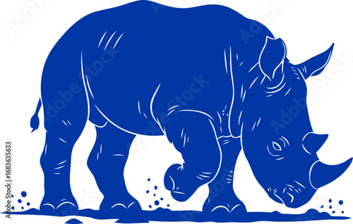 majestic cobalt rhino silhouette african power, gentle giant, timeless wilderness, isolated on transparent background