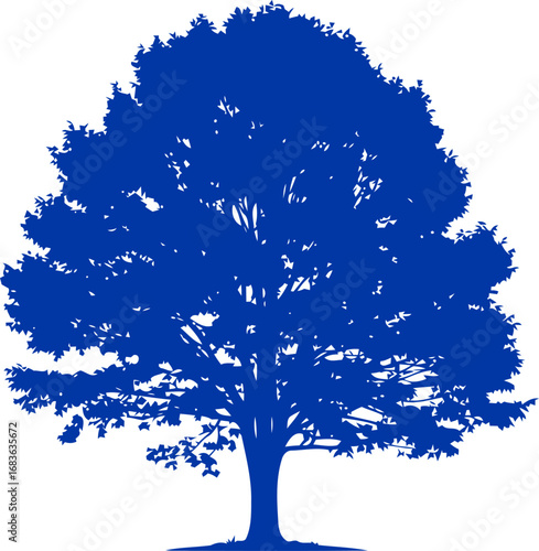 majestic cobalt silhouette tree a symbol of enduring spirit, quiet strength, and peaceful resilience, isolated on transparent background
