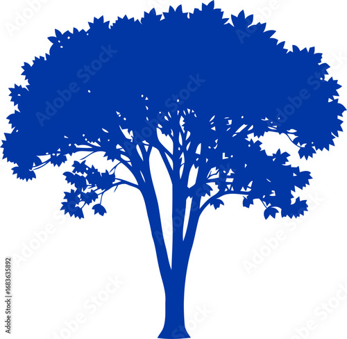 majestic cobalt tree silhouette a symbol of quiet strength and enduring hope, isolated on transparent background