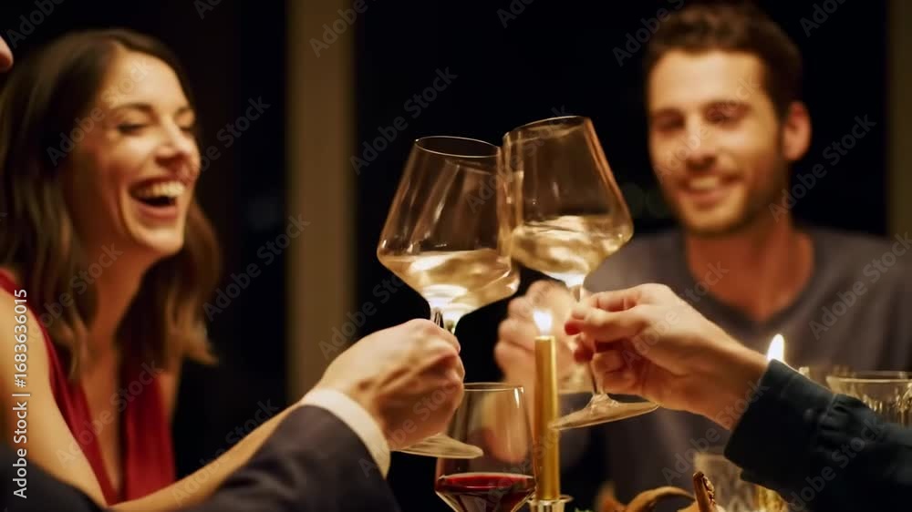 Friends Celebrating with Wine at Dinner Friends Celebrating with Wine at Dinner