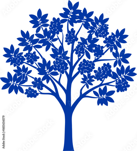 majestic rowan tree silhouette symbol of abundance, resilience, and quiet strength, isolated on transparent background