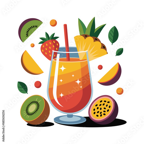 Vibrant tropical fruit cocktail with fresh ingredients and refreshing drink